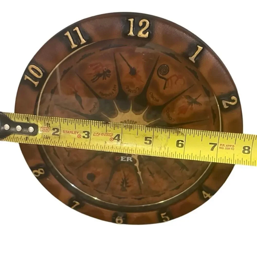 VTG CLOCK LEATHER WALL PERUVIAN NAZCA LINES BOHO RUSTIC RARE‎